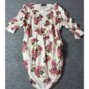 Due Time Maternity Floral Dress Cut‎ Out Sleeve White Pink Flowers